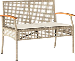 vidaXL - Tuinbank - met - kussen - poly - rattan - en - acaciahout - beige