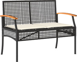 vidaXL - Tuinbank - met - kussen - poly - rattan - en - acaciahout - zwart