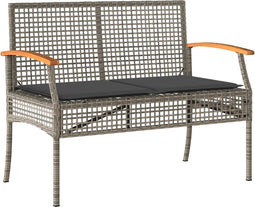 vidaXL - Tuinbank - met - kussen - poly - rattan - en - acaciahout - grijs
