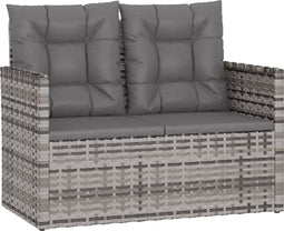 vidaXL - Tuinbank - met - kussens - 105 - cm - poly - rattan - grijs