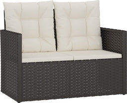 vidaXL - Tuinbank - met - kussens - 105 - cm - poly - rattan - zwart