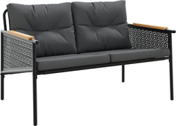 vidaXL - Tuinbank - met - kussens - 116 - cm - staal - zwart