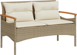 vidaXL - Tuinbank - met - kussens - 116x62,5x74 - cm - poly - rattan - beige