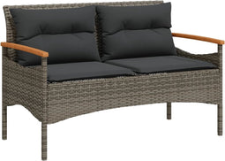 vidaXL - Tuinbank - met - kussens - 116x62,5x74 - cm - poly - rattan - grijs