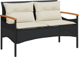 vidaXL - Tuinbank - met - kussens - 116x62,5x74 - cm - poly - rattan - zwart