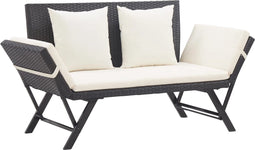 vidaXL - Tuinbank - met - kussens - 176 - cm - poly - rattan - zwart