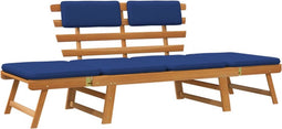 vidaXL - Tuinbank - met - kussens - 2-in-1 - 190 - cm - massief - acaciahout