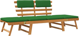 vidaXL - Tuinbank - met - kussens - 2-in-1 - 190 - cm - massief - acaciahout