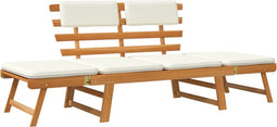 vidaXL - Tuinbank - met - kussens - 2-in-1 - 190 - cm - massief - acaciahout