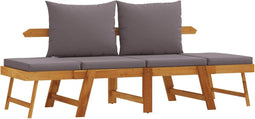 vidaXL - Tuinbank - met - kussens - 2-in-1 - massief - acaciahout