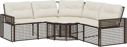 vidaXL - Tuinbank - met - kussens - en - voetensteun - L-vormig - poly - rattan - bruin
