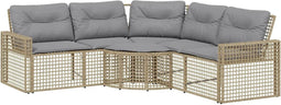 vidaXL - Tuinbank - met - kussens - en - voetensteun - L-vormig - poly - rattan - beige