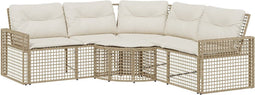 vidaXL - Tuinbank - met - kussens - en - voetensteun - L-vormig - poly - rattan - beige