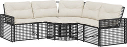 vidaXL - Tuinbank - met - kussens - en - voetensteun - L-vormig - poly - rattan - zwart