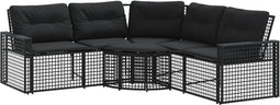 vidaXL - Tuinbank - met - kussens - en - voetensteun - L-vormig - poly - rattan - zwart