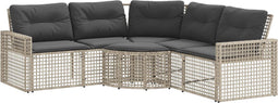 vidaXL - Tuinbank - met - kussens - en - voetensteun - L-vormig - rattan - lichtgrijs