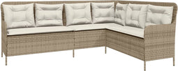 vidaXL - Tuinbank - met - kussens - L-vormig - poly - rattan - beige