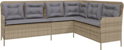 vidaXL - Tuinbank - met - kussens - L-vormig - poly - rattan - beige