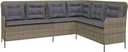 vidaXL - Tuinbank - met - kussens - L-vormig - poly - rattan - grijs