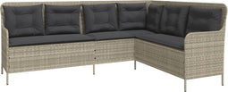 vidaXL - Tuinbank - met - kussens - L-vormig - poly - rattan - lichtgrijs