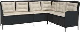 vidaXL - Tuinbank - met - kussens - L-vormig - poly - rattan - zwart