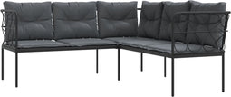 vidaXL - Tuinbank - met - kussens - L-vormig - staal - en - textileen - zwart