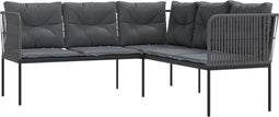 vidaXL - Tuinbank - met - kussens - L-vormig - staal - en - textileen - zwart