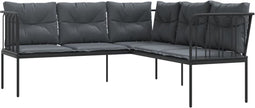 vidaXL - Tuinbank - met - kussens - L-vormig - staal - en - textileen - zwart