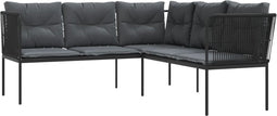 vidaXL - Tuinbank - met - kussens - L-vormig - staal - en - textileen - zwart