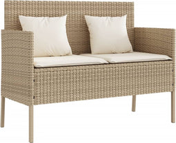 vidaXL - Tuinbank - met - kussens - poly - rattan - beige