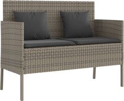 vidaXL - Tuinbank - met - kussens - poly - rattan - grijs