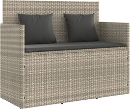 vidaXL - Tuinbank - met - kussens - poly - rattan - lichtgrijs