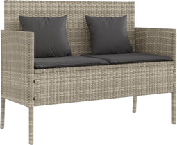 vidaXL - Tuinbank - met - kussens - poly - rattan - lichtgrijs