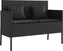 vidaXL - Tuinbank - met - kussens - poly - rattan - zwart