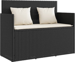 vidaXL - Tuinbank - met - kussens - poly - rattan - zwart
