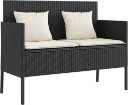vidaXL - Tuinbank - met - kussens - poly - rattan - zwart