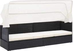 vidaXL - Tuinbank - met - luifel - poly - rattan - zwart