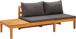 vidaXL - Tuinbank - met - tafel - en - donkergrijze - kussens - massief - acaciahout