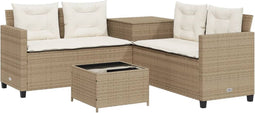 vidaXL - Tuinbank - met - tafel - en - kussens - L-vormig - poly - rattan - beige