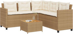 vidaXL - Tuinbank - met - tafel - en - kussens - L-vormig - poly - rattan - beige