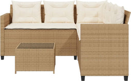 vidaXL - Tuinbank - met - tafel - en - kussens - L-vormig - poly - rattan - beige