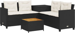 vidaXL - Tuinbank - met - tafel - en - kussens - L-vormig - poly - rattan - zwart