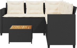 vidaXL - Tuinbank - met - tafel - en - kussens - L-vormig - poly - rattan - zwart