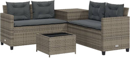 vidaXL - Tuinbank - met - tafel - en - kussens - L-vormig - poly - rattan - grijs