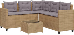 vidaXL - Tuinbank - met - tafel - en - kussens - L-vormig - poly - rattan - beige