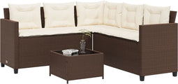 vidaXL - Tuinbank - met - tafel - en - kussens - L-vormig - poly - rattan - bruin