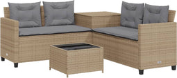 vidaXL - Tuinbank - met - tafel - en - kussens - L-vormig - poly - rattan - beige