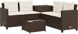 vidaXL - Tuinbank - met - tafel - en - kussens - L-vormig - poly - rattan - bruin
