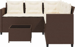 vidaXL - Tuinbank - met - tafel - en - kussens - L-vormig - poly - rattan - bruin