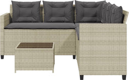 vidaXL - Tuinbank - met - tafel - en - kussens - L-vormig - poly - rattan - lichtgrijs